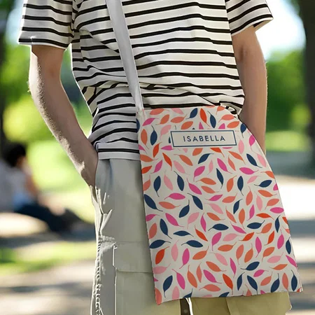 Cute Colorful Modern Leaves Pink Blue Customized Full Print Canvas Sling Bag for Women & Men