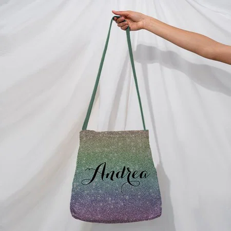 Colorful Rainbow Unicorn Glitter Pattern Customized Full Print Canvas Sling Bag for Women & Men