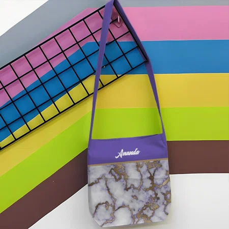 Amethyst Gold Marble Design Customized Full Print Canvas Sling Bag for Women & Men