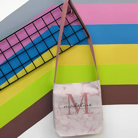 Minimalist Rose Gold Pink Marble Monogram Customized Full Print Canvas Sling Bag for Women & Men