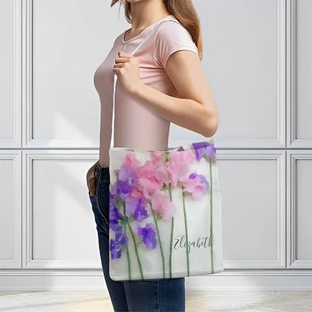 Sweet Pea Watercolor Customized Full Print Canvas Sling Bag for Women & Men