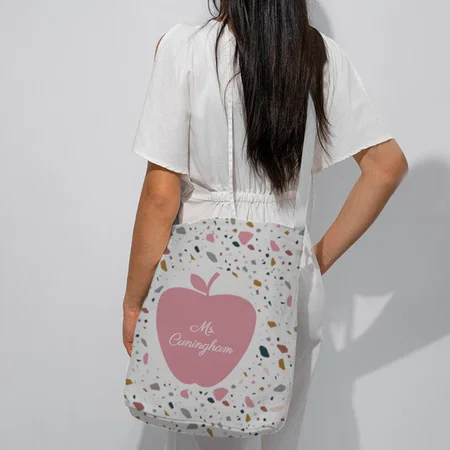 Terrazzo Pink Apple Design Customized Full Print Canvas Sling Bag for Women & Men