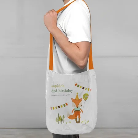 Elegant Cute Woodland Fun Party Fox Kids Birthday Customized Full Print Canvas Canvas Sling Bag for Women & Men