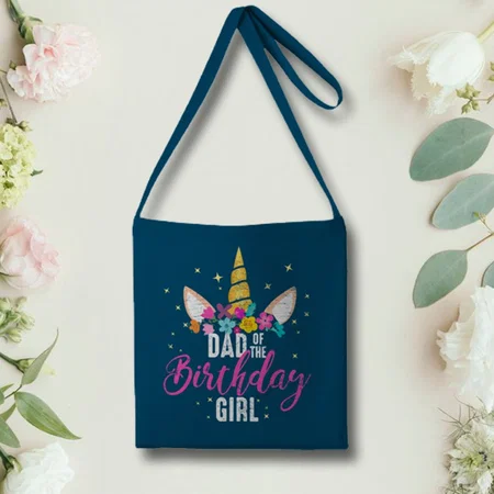 Dad Of The Birthday Girl Father Unicorn Design Customized Full Print Canvas Canvas Sling Bag for Women & Men