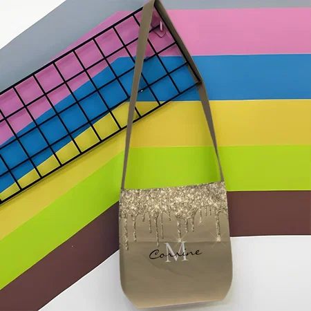 Gold Drip Glitter Metallic Customized Full Print Canvas Sling Bag for Women & Men