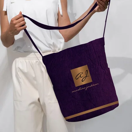 Luxury Elegant Gold Modern Purple Customized Full Print Canvas Sling Bag for Women & Men