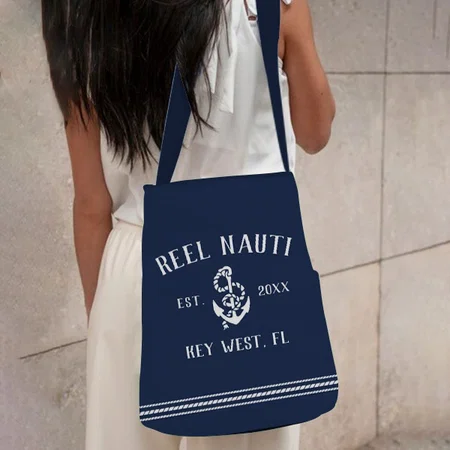 Nautical Navy & White Rustic Anchor Boat Customized Full Print Canvas Sling Bag for Women & Men