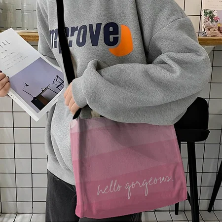 Pink Watercolor Dipdye Stripes Customized Full Print Canvas Sling Bag for Women & Men