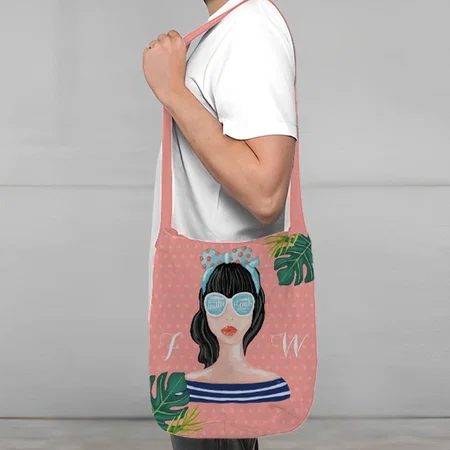 Beach Beauty Retro Tropical Leaves Customized Full Print Canvas Sling Bag for Women & Men
