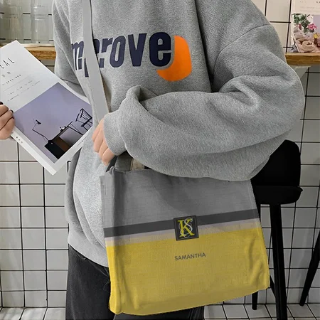 Simple Two Tone Yellow and Grey Initials Monogram Customized Full Print Canvas Sling Bag for Women & Men