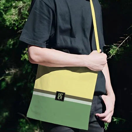 Simple Light Yellow and Asparagus Green Two Tone Customized Full Print Canvas Sling Bag for Women & Men