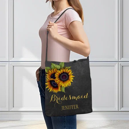 Rustic Sunflowers Chalkboard Wedding Bridesmaid Customized Full Print Canvas Sling Bag for Women & Men