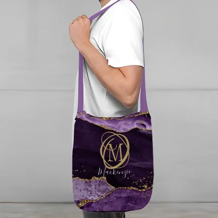 Stylish Monogram Purple Agate Gold Glitter Customized Full Print Canvas Sling Bag for Women & Men