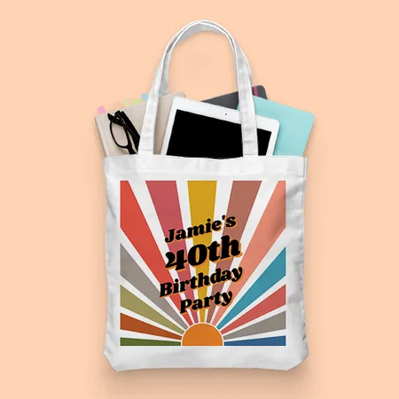 Fun Retro Custom 40th Birthday Vintage Photo Customized Full Print Canvas Tote Bag for Women & Men