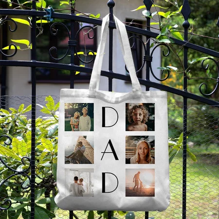 Dad Photo Collage Cute Elegant Father’s Day Customized Full Print Canvas Tote Bag for Women & Men
