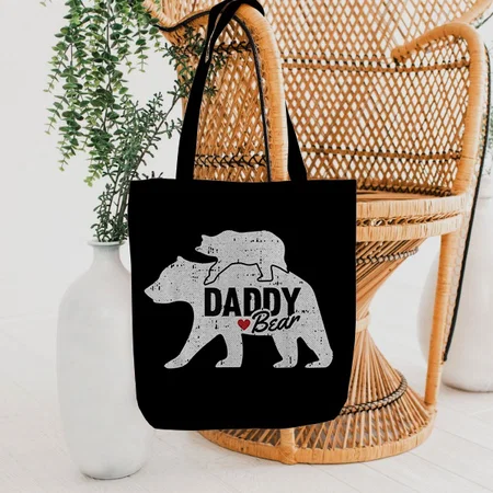 Daddy Bear with Cute Baby Cub Customized Full Print Canvas Tote Bag for Women & Men