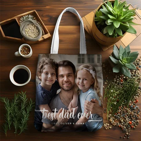 Best Dad Ever Customized Full Print Canvas Tote Bag for Women & Men