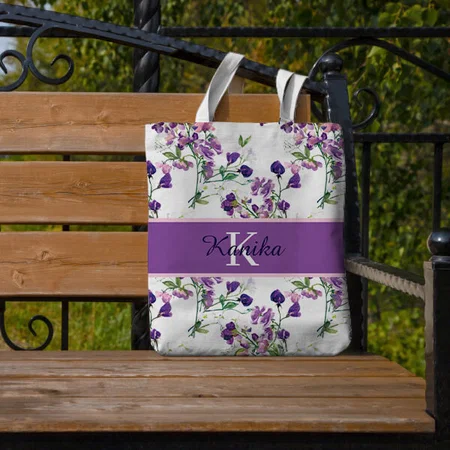 Sweat Pea Monogram Customized Full Print Tote Bag for Women & Men
