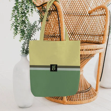 Simple Light Yellow and Asparagus Green Two Tone Customized Full Print Tote Bag for Women & Men