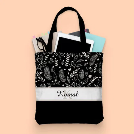 Black Leaves Pattern Design Customized Full Print Tote Bag for Women & Men