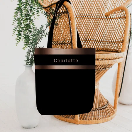 Black Rose Gold Monogram Customized Full Print Tote Bag for Women & Men