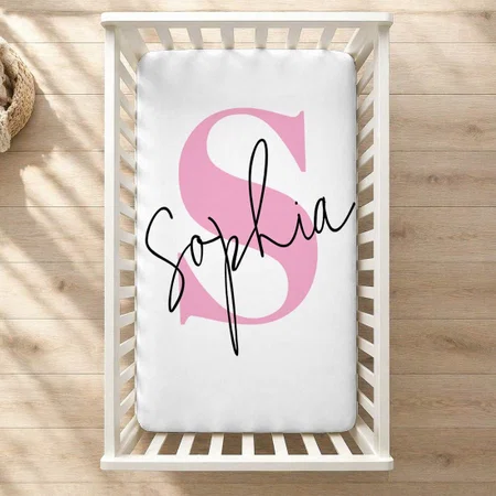 Elegant Pastel Monogram Customized Baby Cot Crib Bedsheet
