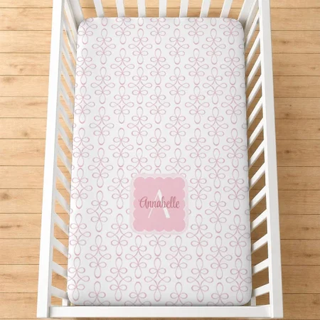 Pink Princess Filigree Pattern Girl Name Monogram Customized Baby Cot Crib Bedsheet