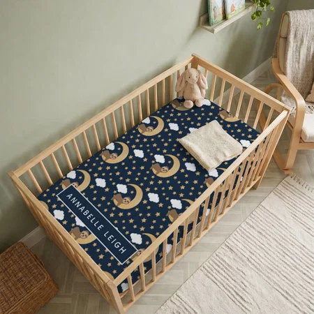 Baby Sloth Moon Baby Customized Baby Cot Crib Bedsheet