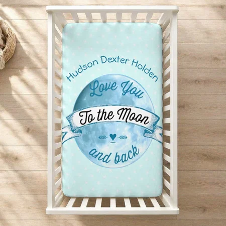 Baby Love You To The Moon And Back Star Pattern Customized Baby Cot Crib Bedsheet