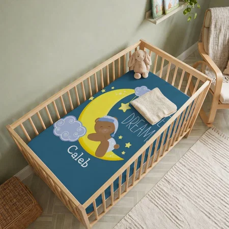 Teddy Bear Moon & Stars Customized Baby Cot Crib Bedsheet