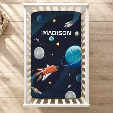 Outer Space Activity In The Galaxy Customized Baby Cot Crib Bedsheet