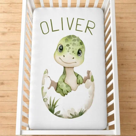 Cute Dinosaur Gender Neutral Customized Baby Cot Crib Bedsheet