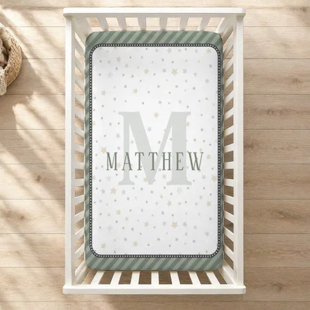 Monogram Baby Boy Green Nursery Customized Baby Cot Crib Bedsheet