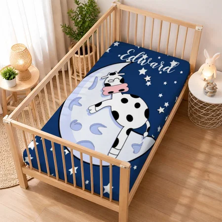 Cow Over The Moon Customized Baby Cot Crib Bedsheet
