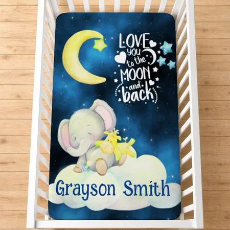 Love You To The Moon And Back Customized Baby Cot Crib Bedsheet