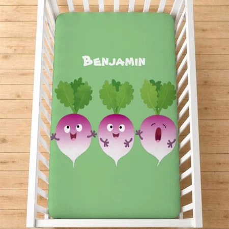 Cute Turnip Vegetable Trio Singing Cartoon Customized Baby Cot Crib Bedsheet