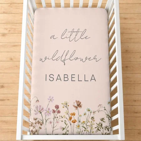 Pink A Little Wildflower Floral  Customized Baby Cot Crib Bedsheet