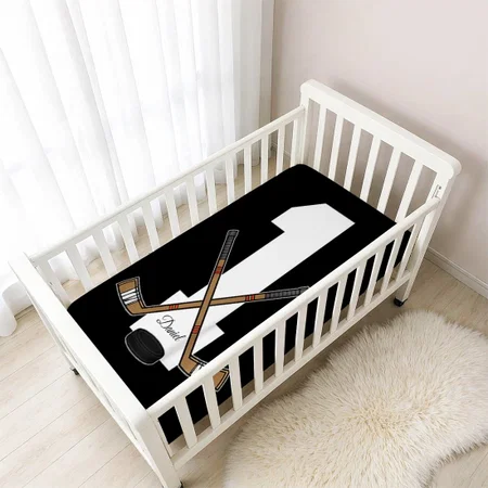 Kids Ice Hockey Kids Toddler Boys 1st Birthday Customized Baby Cot Crib Bedsheet