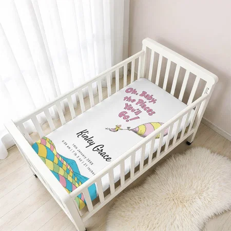 Oh, Baby, The Places You'll Go! Birth Stats Customized Baby Cot Crib Bedsheet
