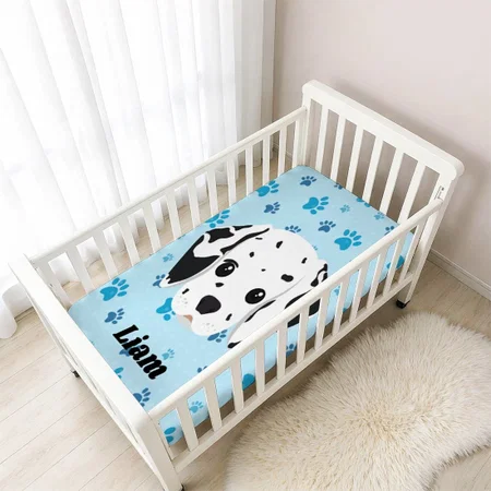 Dalmatian Blue Paw Print Customized Baby Cot Crib Bedsheet