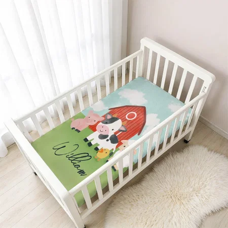 Boys Cute Watercolor Farm Animal Barnyard Customized Baby Cot Crib Bedsheet