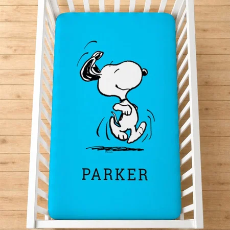 Cartoon Happy Dance With Name Customized Baby Cot Crib Bedsheet