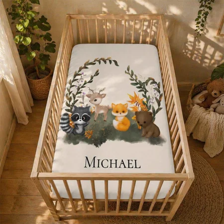 Woodland Forest Animals Customized Baby Cot Crib Bedsheet