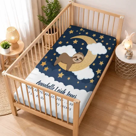 Baby Sloth Moon Customized Baby Cot Crib Bedsheet