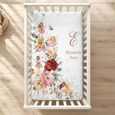 Pretty Flower Fairy Garden Monogram Customized Baby Cot Crib Bedsheet