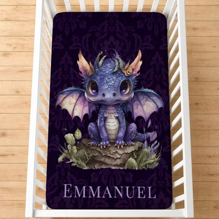 Trendy Damask Purple Dragon Customized Baby Cot Crib Bedsheet