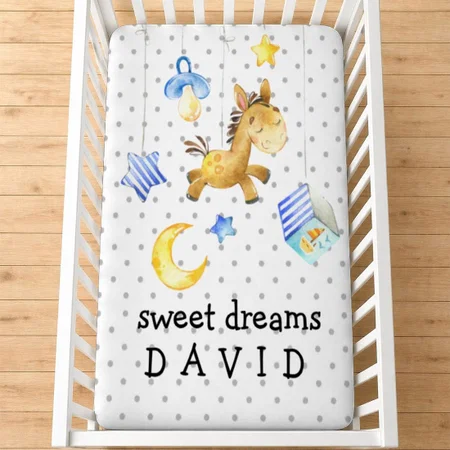 Baby Boy Name Sweet Dreams Cute Customized Baby Cot Crib Bedsheet