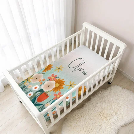 Girls Cute and Elegant Floral Botanical Customized Baby Cot Crib Bedsheet