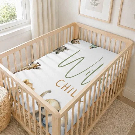 Wild Child Jungle Safari Animals Customized Baby Cot Crib Bedsheet