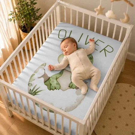 Cute Dinosaur Customized Baby Cot Crib Bedsheet
